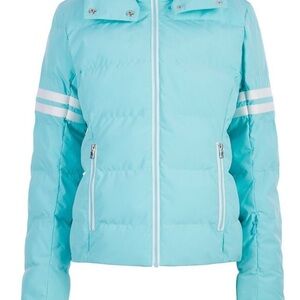 Blue Puffer Jacket with Stand-Up Collar and Quilted Design